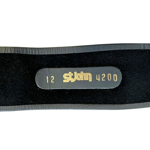 St John Vintage Gray Leather Gold-Tone Abstract Buckle Statement Cinch Belt - Picture 3 of 6